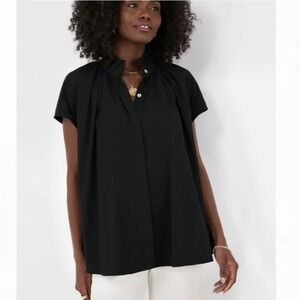 Tuckernuck Pomander Place Black Ruffle Neck Short Sleeve Blouse